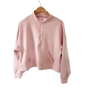 All in Motion‎ Baby Pink Brushed 1/4 Zip Pullover Cropped Sweatshirt